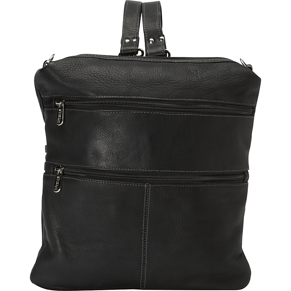 Piel Convertible Multi Pocket Shoulder Backpack Handbag Black Piel Leather Handbags