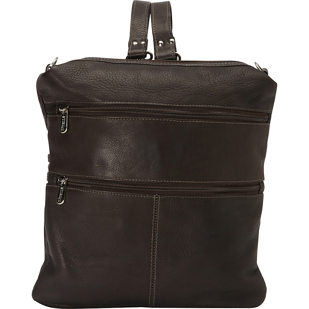 Piel Convertible Multi Pocket Shoulder Backpack Handbag Chocolate Piel Leather Handbags