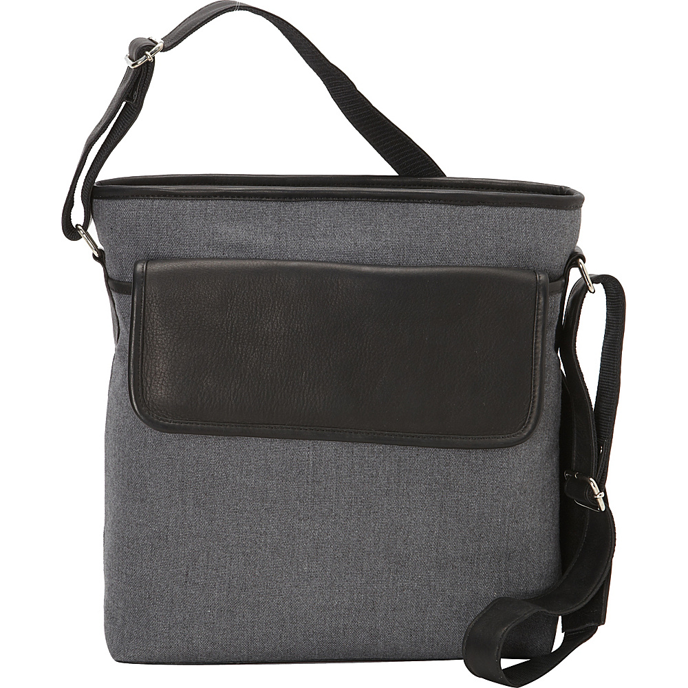 Piel Front Flap Shoulder Bag Black Grey Piel Fabric Handbags