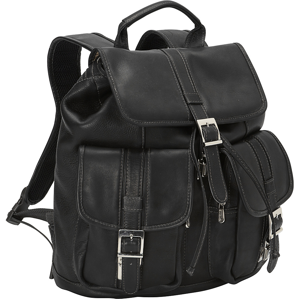 Piel Medium Drawstring Backpack with Two Front Pockets Black Piel Everyday Backpacks