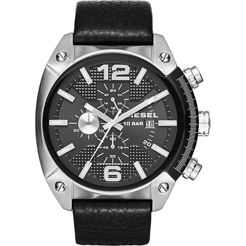 Diesel Watches Overflow Leather Watch Black Silver Diesel Watches Watches