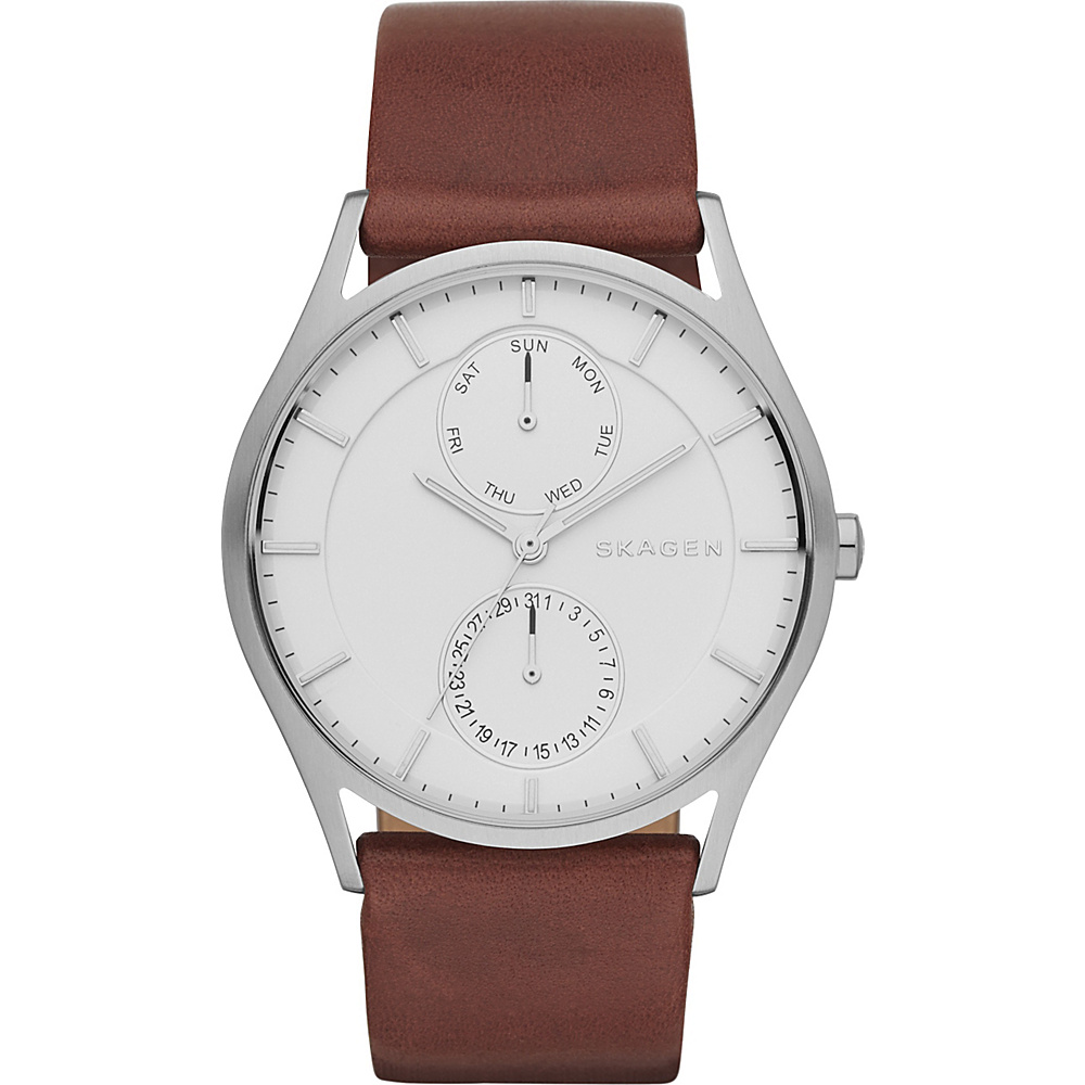 Skagen Holst Mens Multifunction Leather Watch Brown Skagen Watches