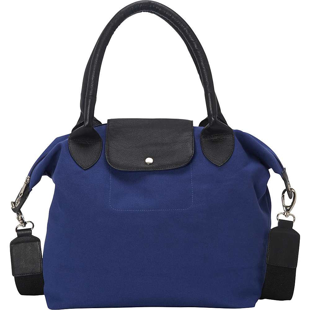 Sharo Leather Bags Royal Blue and Black Canvas Leather Large Tote Handbag Royal Blue Black Two Tone Sharo Leather Bags Fabric Handbags