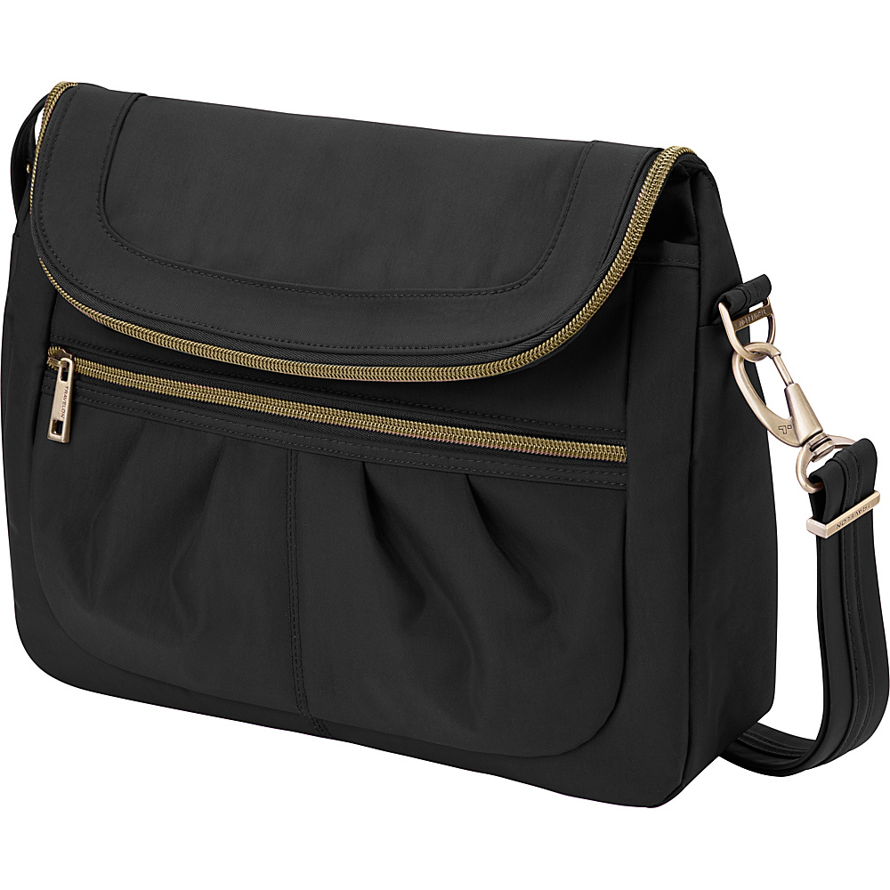 Travelon Anti Theft Signature Flap Compartment Crossbody Bag Black Teal Travelon Fabric Handbags