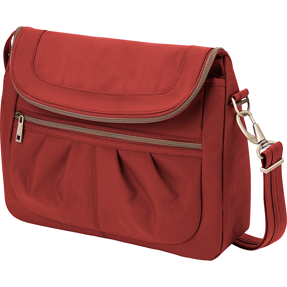 Travelon Anti Theft Signature Flap Compartment Crossbody Bag Cayenne Light Sand Travelon Fabric Handbags