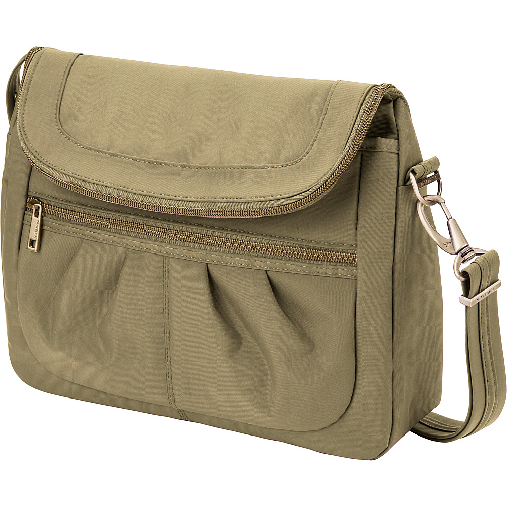 Travelon Anti Theft Signature Flap Compartment Crossbody Bag Khaki Coral Travelon Fabric Handbags