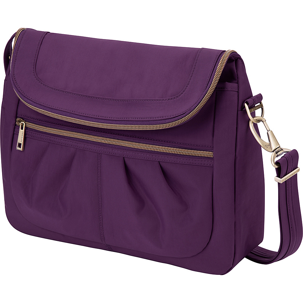 Travelon Anti Theft Signature Flap Compartment Crossbody Bag Purple Gray Travelon Fabric Handbags
