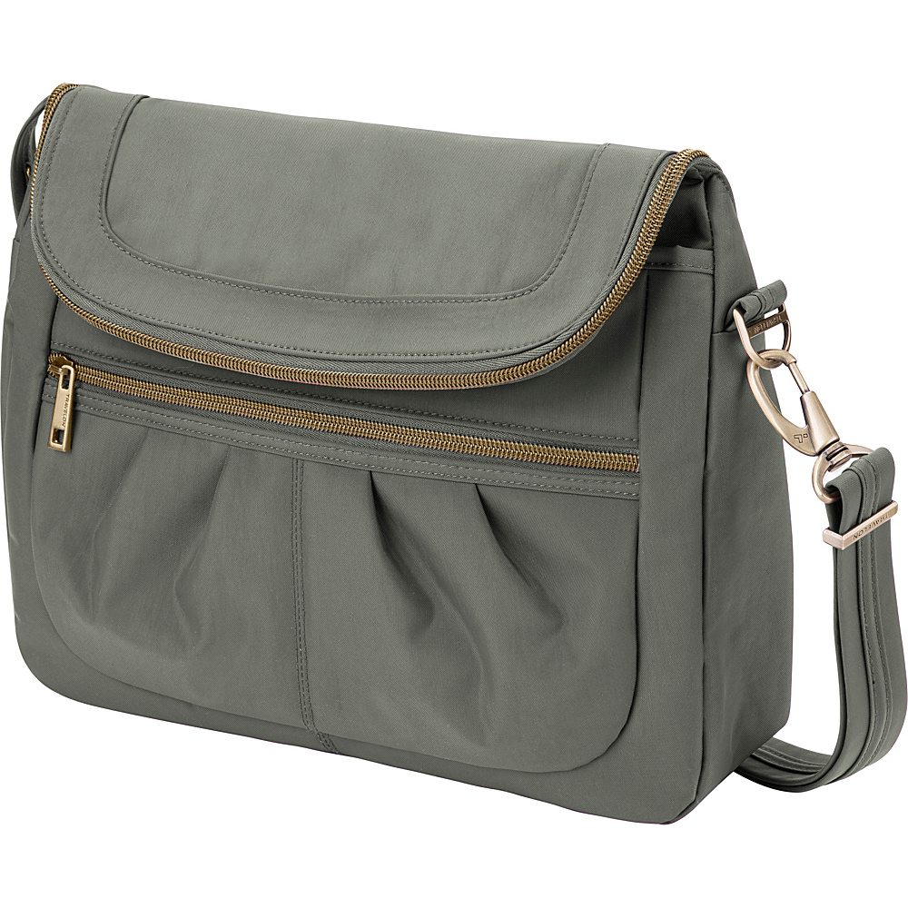 Travelon Anti Theft Signature Flap Compartment Crossbody Bag Pewter Coral Travelon Fabric Handbags