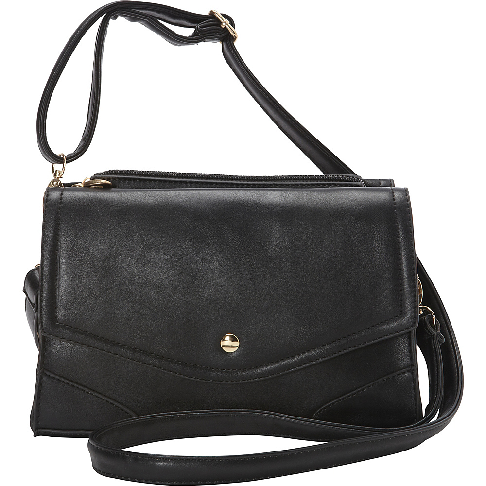 Ashley M Fashion Double Flap Leather Convertible Shoulder Bag Black Ashley M Manmade Handbags