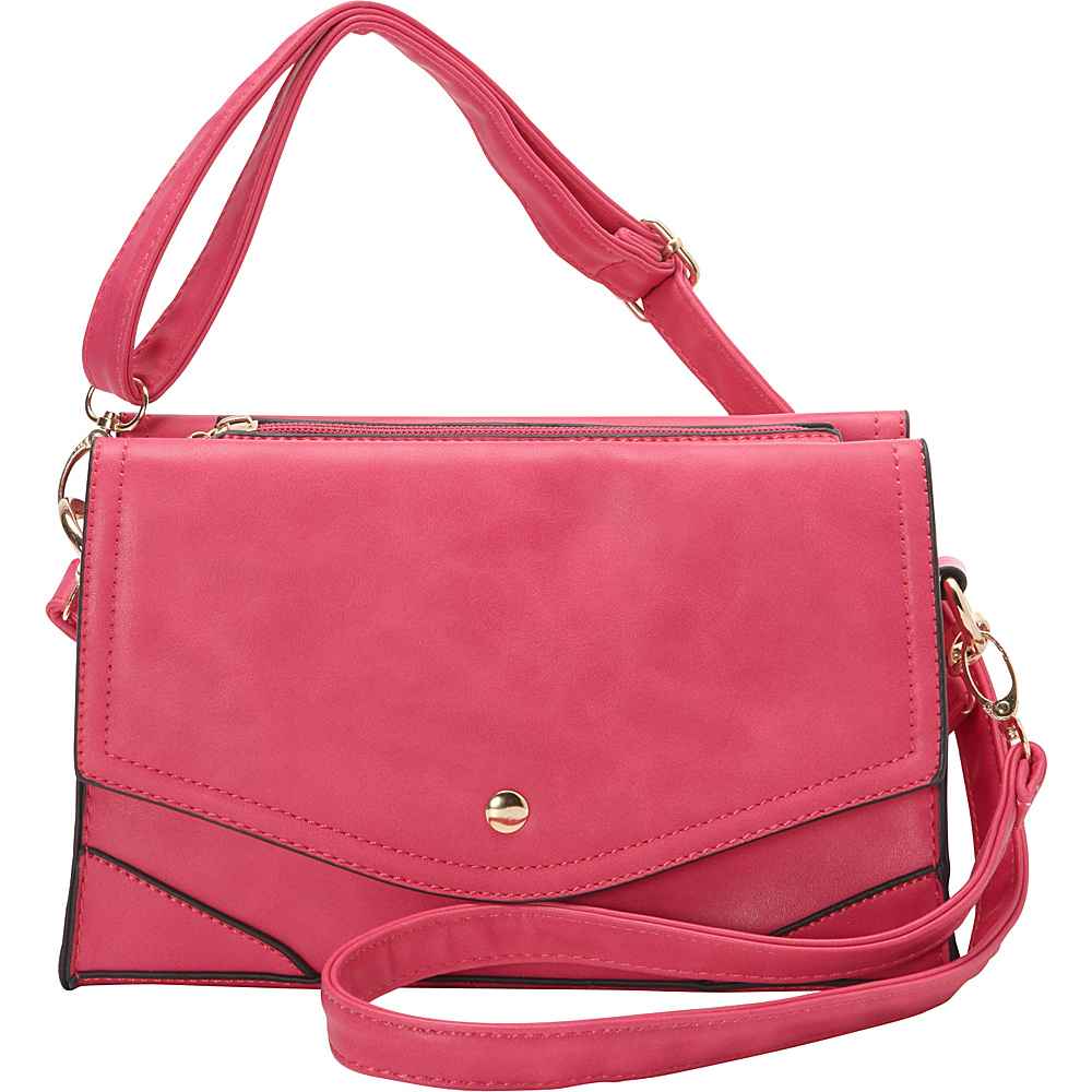 Ashley M Fashion Double Flap Leather Convertible Shoulder Bag Fuchsia Ashley M Manmade Handbags