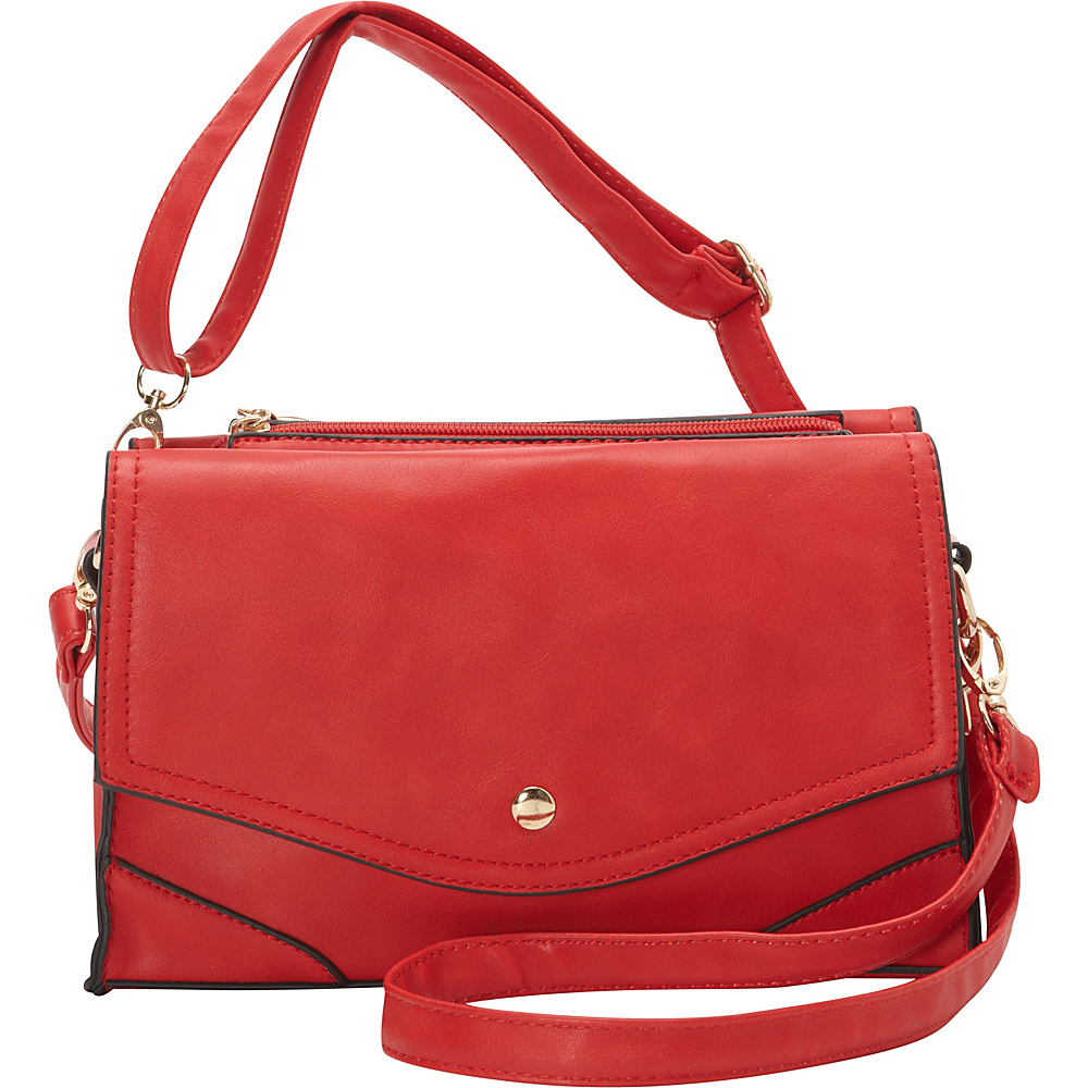 Ashley M Fashion Double Flap Leather Convertible Shoulder Bag Red Ashley M Manmade Handbags