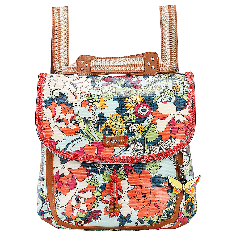Sakroots Artist Circle Coated Convertible Backpack Seafoam Flower Power Sakroots Fabric Handbags