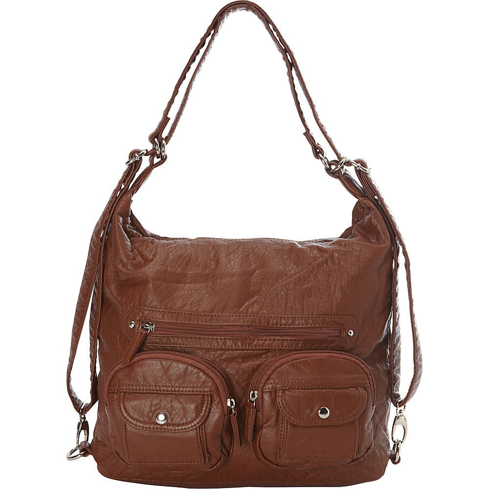Ampere Creations Convertible Backpack Crossbody Purse Brown Ampere Creations Manmade Handbags