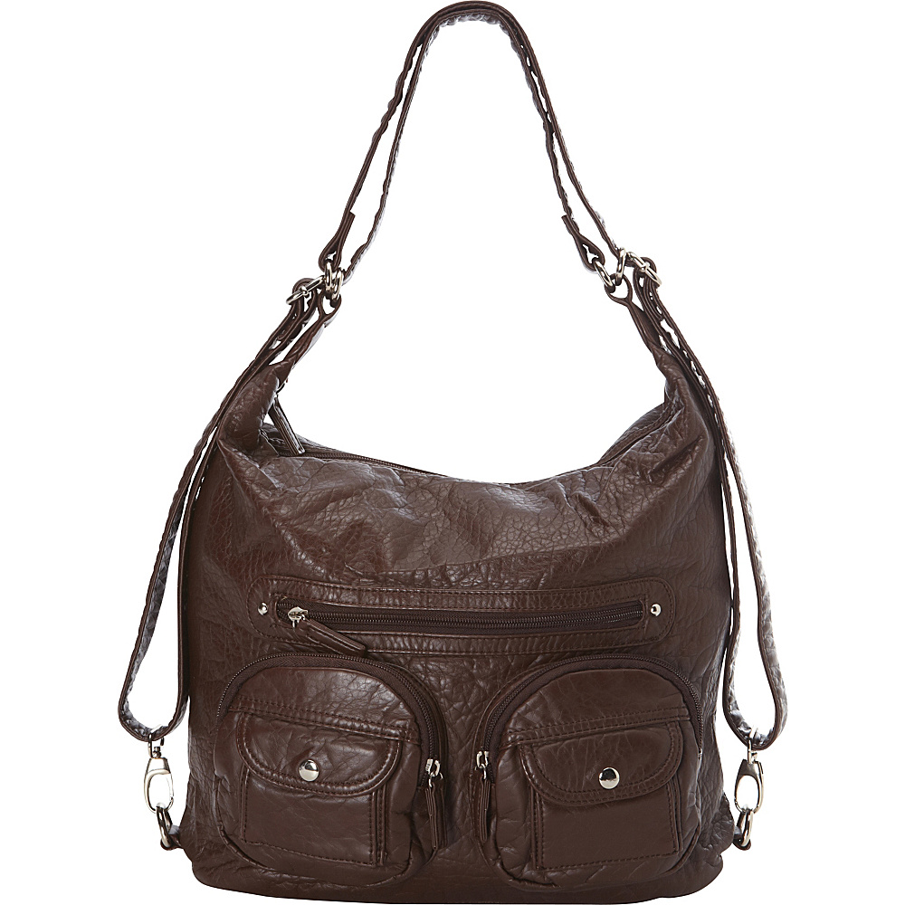 Ampere Creations Convertible Backpack Crossbody Purse Chocolate Brown Ampere Creations Manmade Handbags