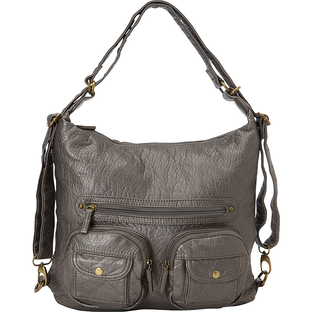 Ampere Creations Convertible Backpack Crossbody Purse Dark Silver Ampere Creations Manmade Handbags