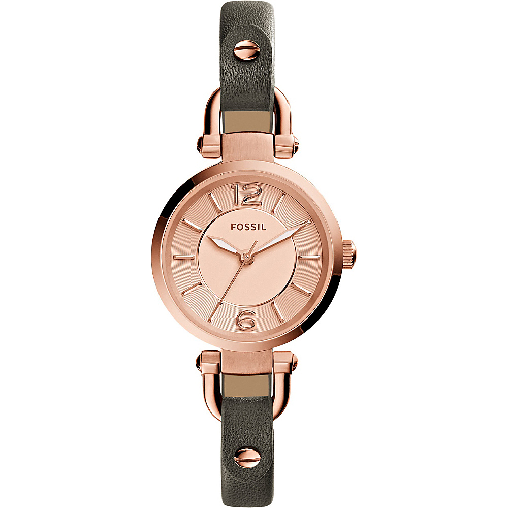 Fossil Georgia Three Hand Leather Watch Grey Rose Gold Fossil Watches
