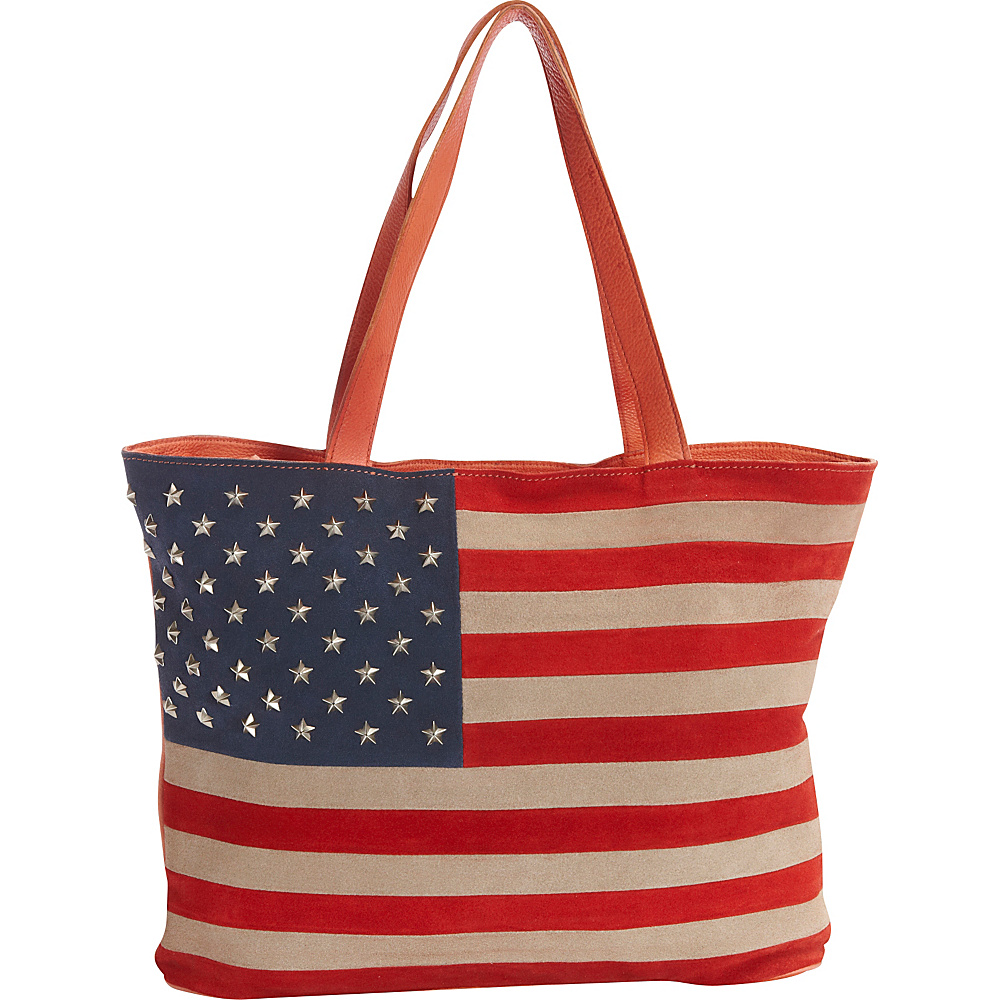Scully Suede Flag Shoulder Bag with Studded Stars Red White and Blue Scully Leather Handbags