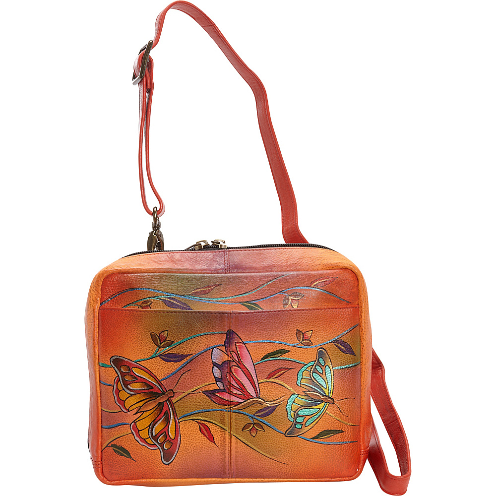Anuschka Hand Painted Crossbody Travel Organizer Angel Wings Tangerine Anuschka Leather Handbags