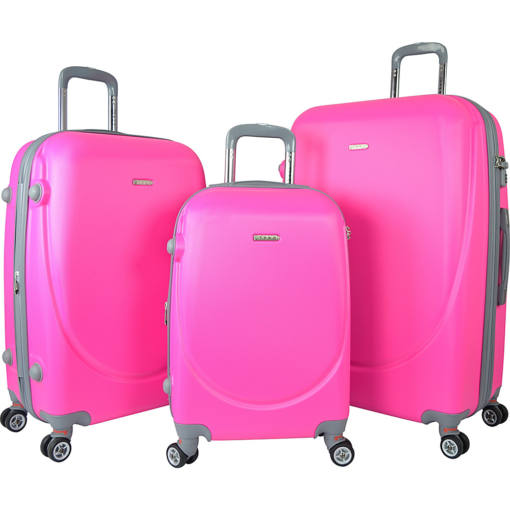 Travelers Club Luggage Barnet 2.0 3PC Round Shell Expandable Double Spinner Luggage Set Neon Pink Travelers Club Luggage Luggage Sets