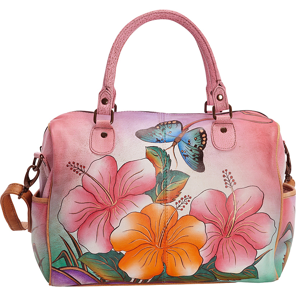 ANNA by Anuschka Hand Painted Large Satchel Hawaiian Hibiscus ANNA by Anuschka Leather Handbags