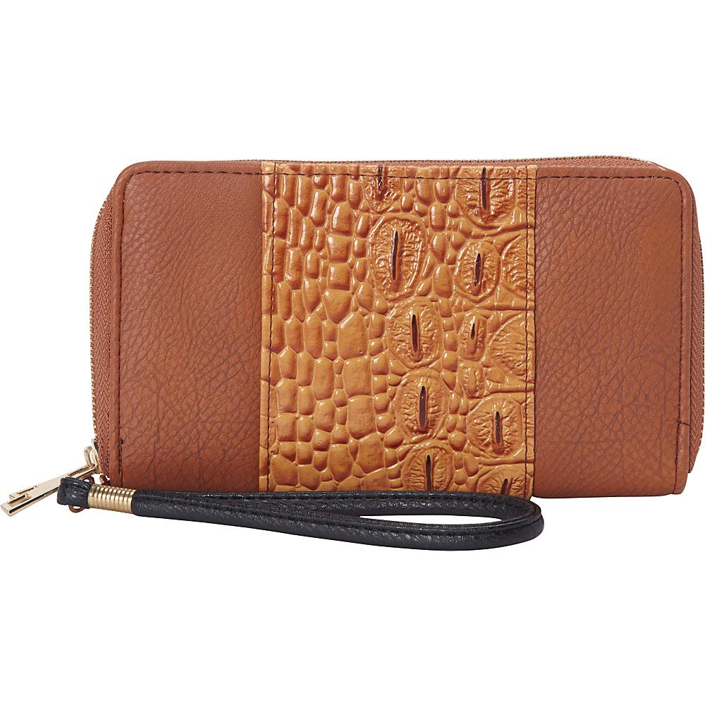 Rebecca Rifka Faux Leather Croco Panel Double Zip Wallet Cognac Black Rebecca Rifka Women s Wallets
