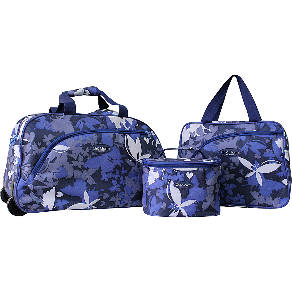 Jacki Design Three Piece Rolling Travel Set Blue Jacki Design Luggage Sets