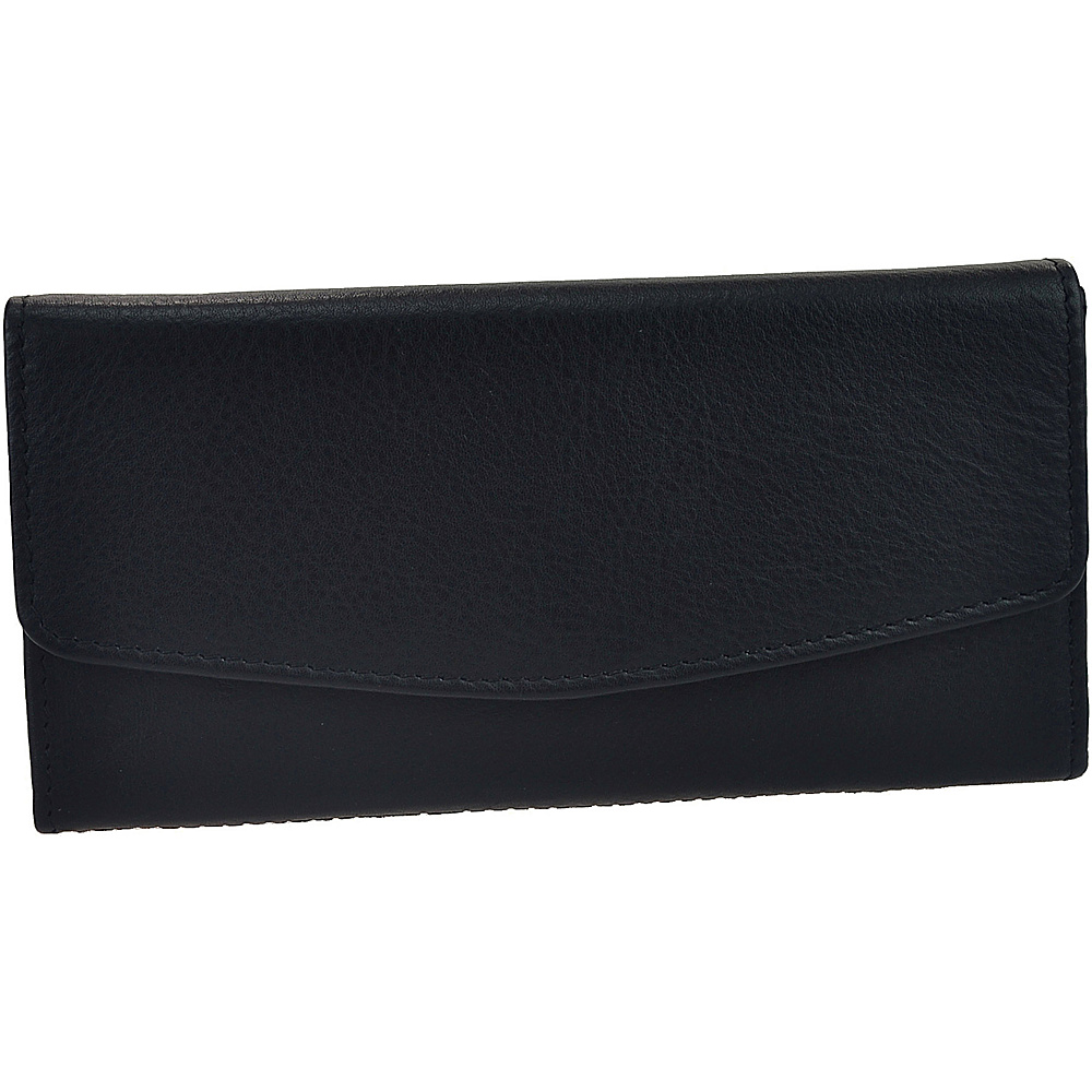 R R Collections Leather Triple Gusset Flap Wallet Black R R Collections Women s Wallets