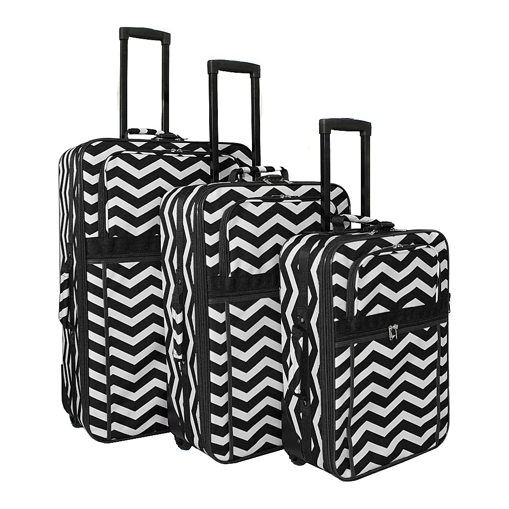 World Traveler Chevron 3 Piece Expandable Upright Luggage Set Black White Chevron World Traveler Luggage Sets