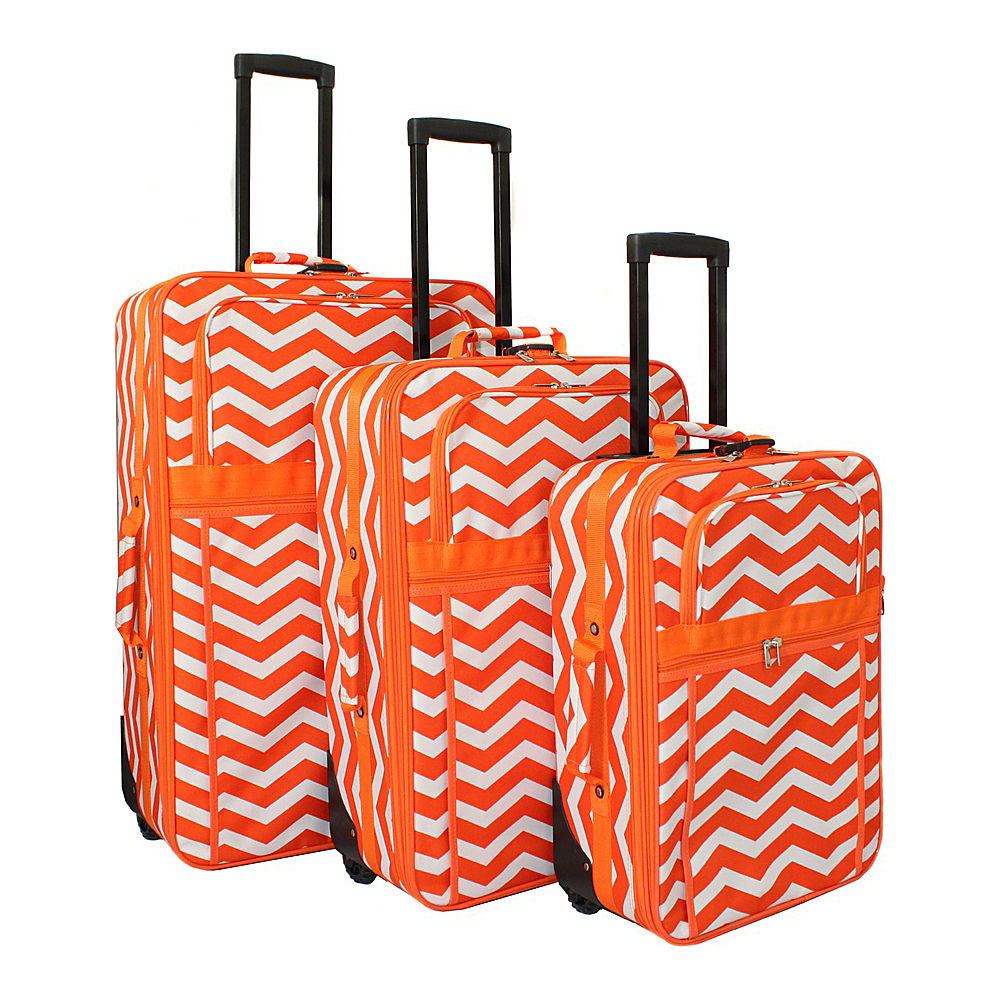 World Traveler Chevron 3 Piece Expandable Upright Luggage Set Orange White Chevron World Traveler Luggage Sets
