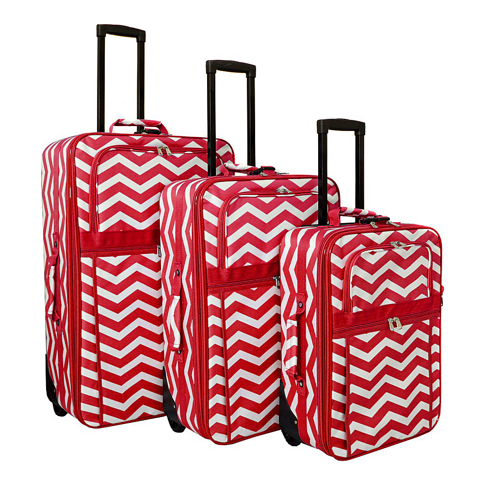 World Traveler Chevron 3 Piece Expandable Upright Luggage Set Red White Chevron World Traveler Luggage Sets