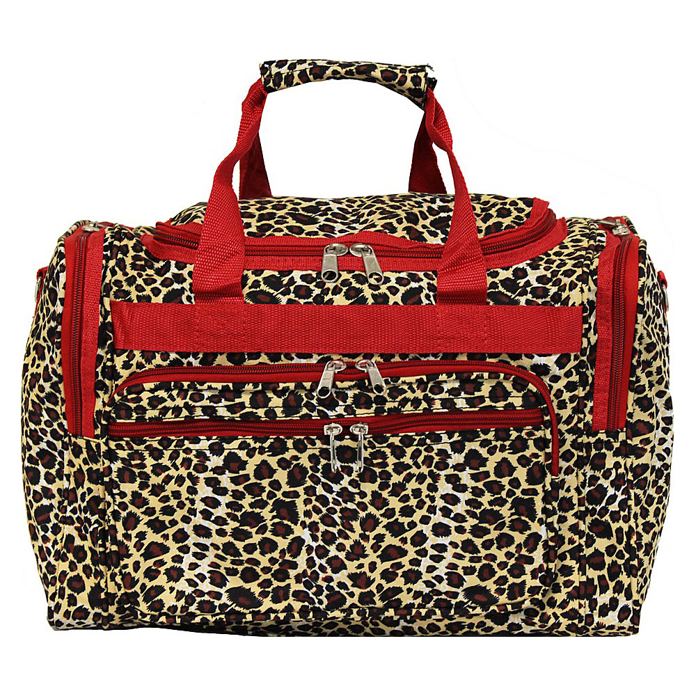 World Traveler Leopard 16 Shoulder Duffle Bag Red Trim Leopard World Traveler Rolling Duffels