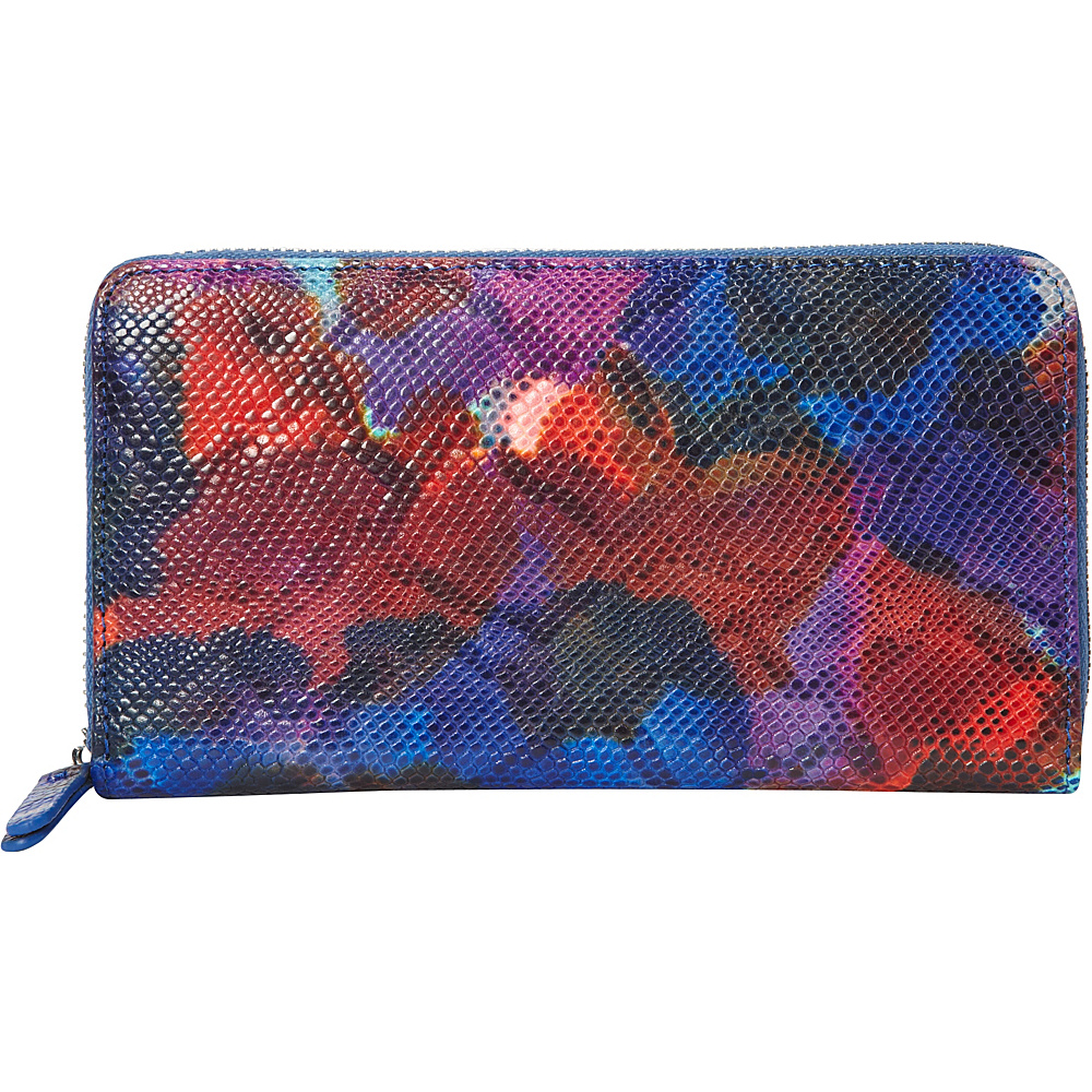 R R Collections Tie dye Leather Zip Around Wallet Blue Multi R R Collections Women s Wallets