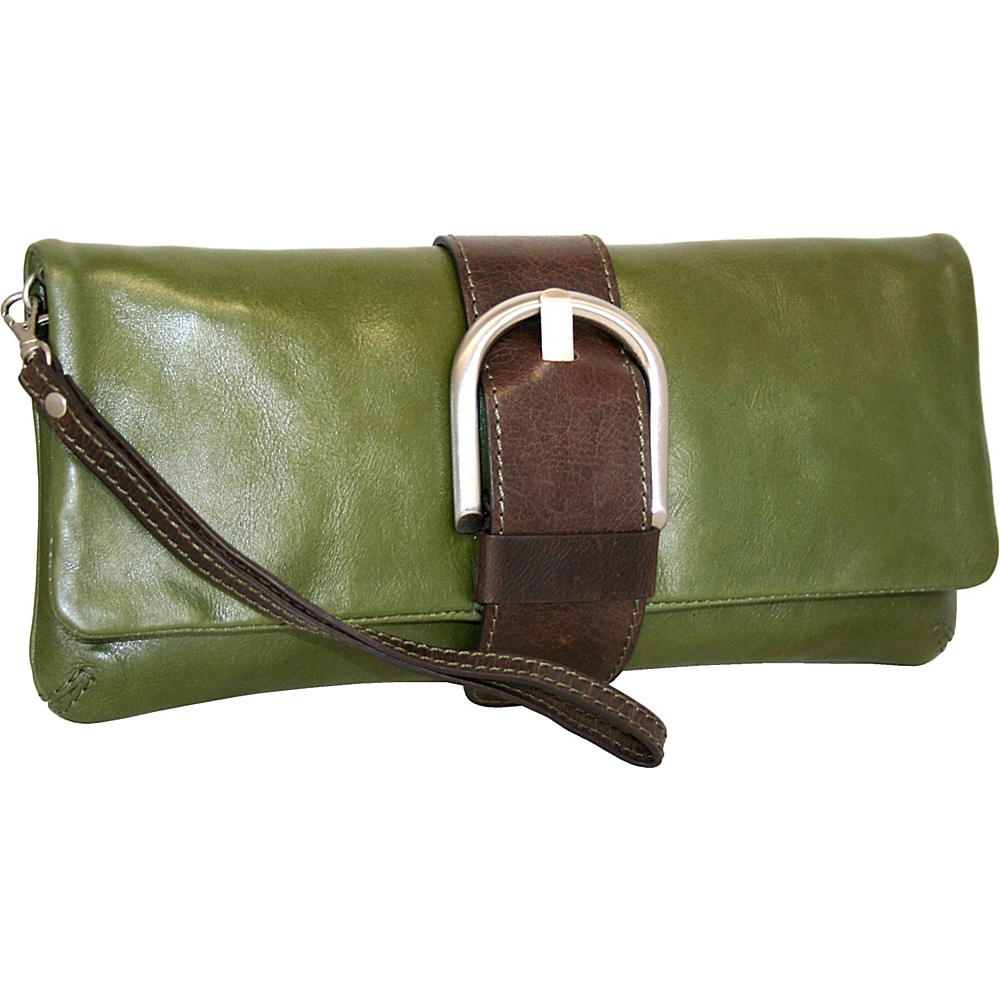 Nino Bossi Buckle Up Clutch Khaki Nino Bossi Leather Handbags