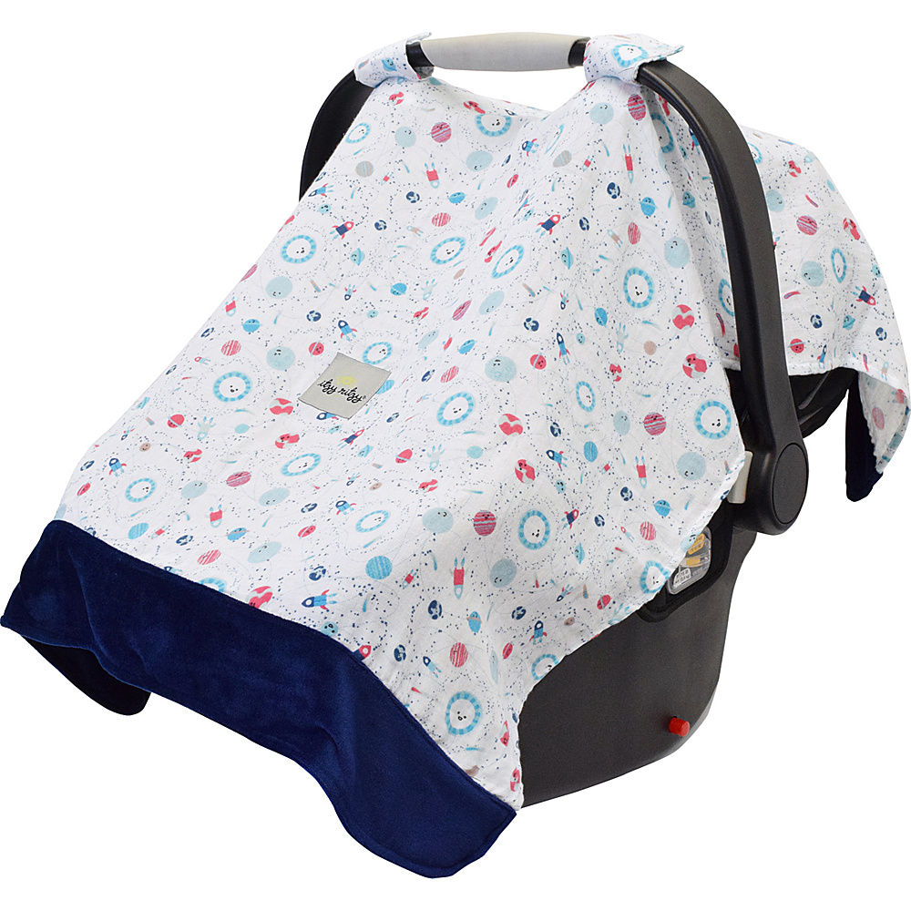Itzy Ritzy Cozy Happens Muslin Infant Car Seat Canopy Interstellar with Blue Minky Dot Itzy Ritzy Diaper Bags Accessories