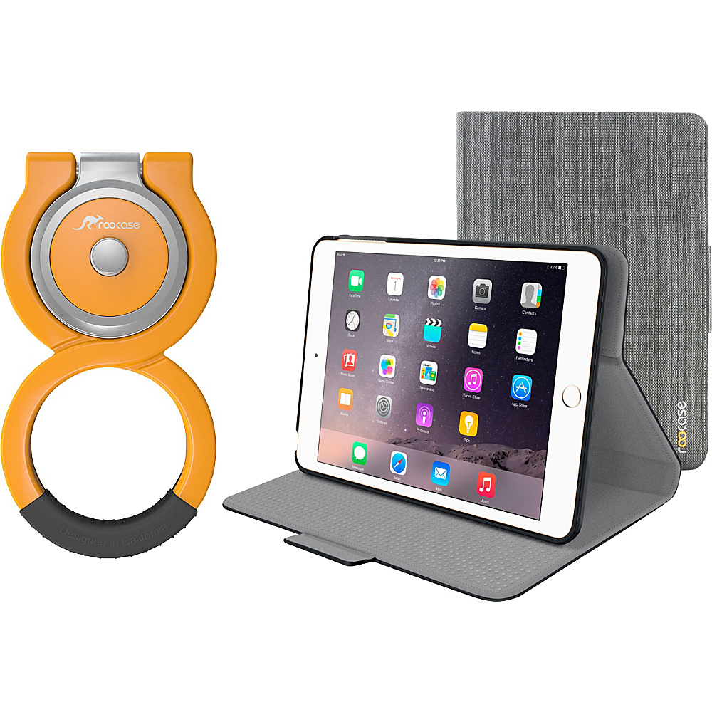 rooCASE Orb 360 Folio Case Cover Orb 360 Loop Stand Bundle for iPad Mini 4 3 2 1 Canvas Grey rooCASE Electronic Cases