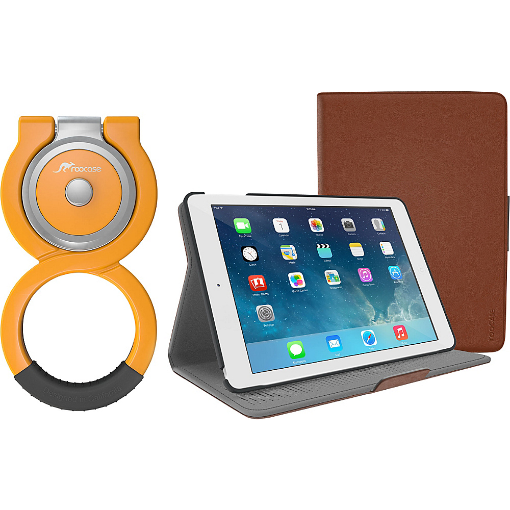 rooCASE Orb 360 Folio Shell Case Orb Loop Stand Bundle for iPad Air 2 1 Brown rooCASE Electronic Cases