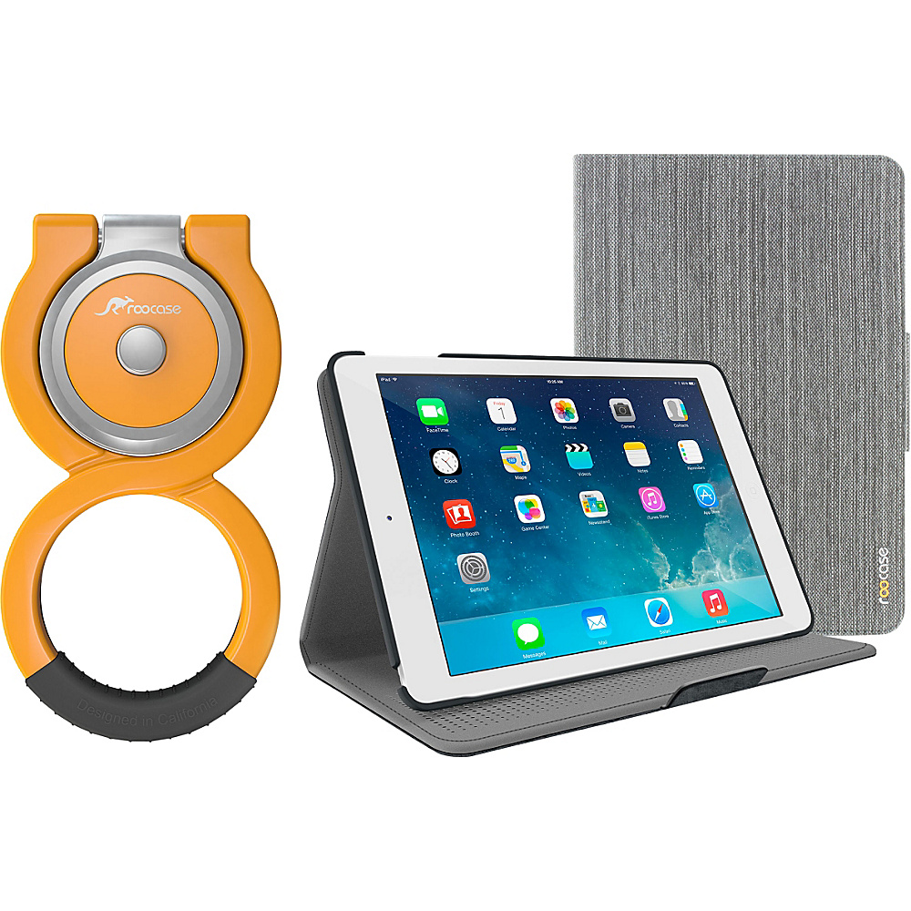 rooCASE Orb 360 Folio Shell Case Orb Loop Stand Bundle for iPad Air 2 1 Canvas Grey rooCASE Electronic Cases