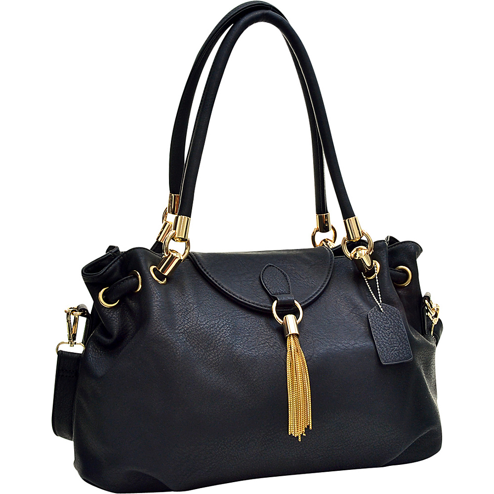 Dasein Loop Through Shoulder Bag with Tassel Accent Black Dasein Manmade Handbags