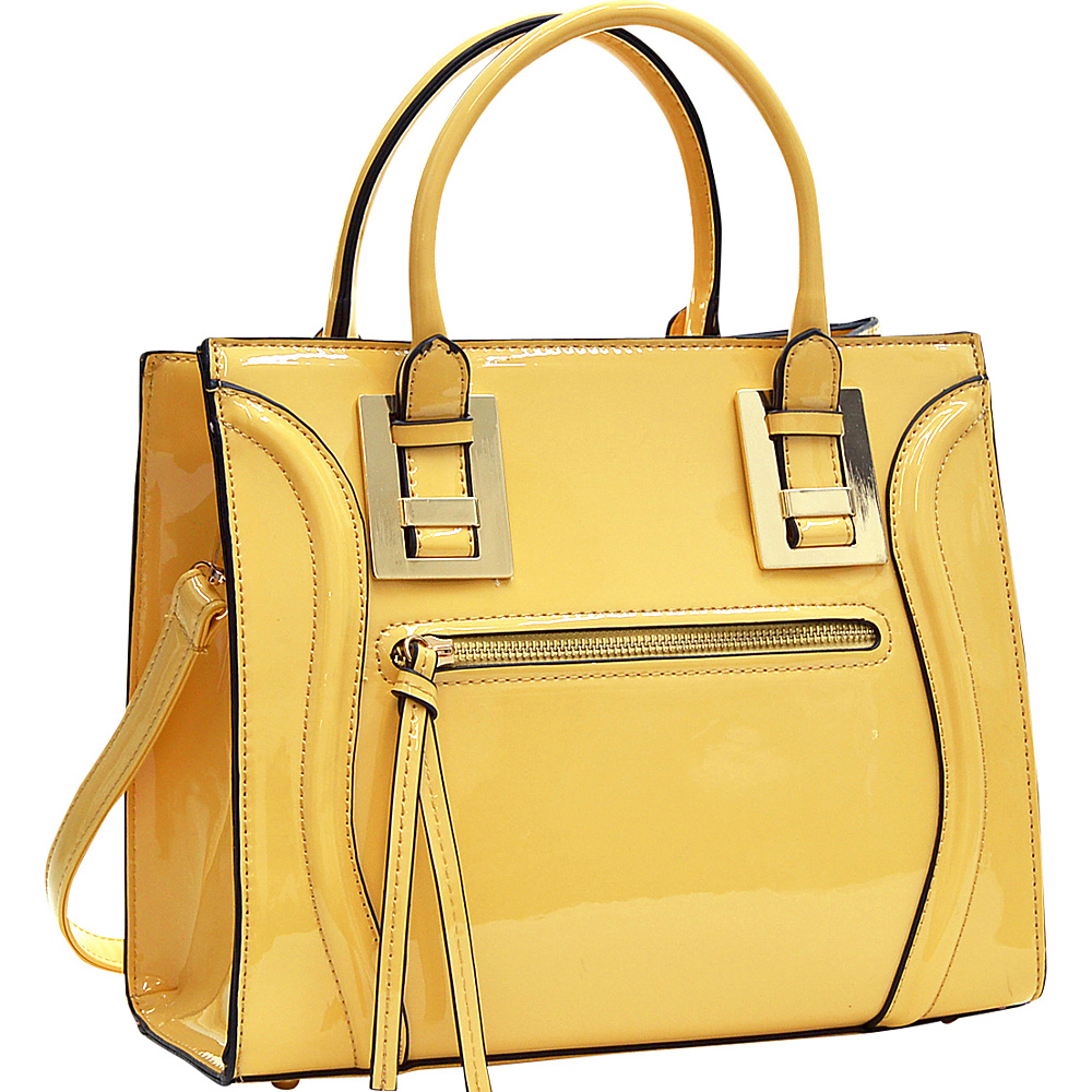 Dasein Structured Patent Faux Leather Satchel Yellow Dasein Manmade Handbags