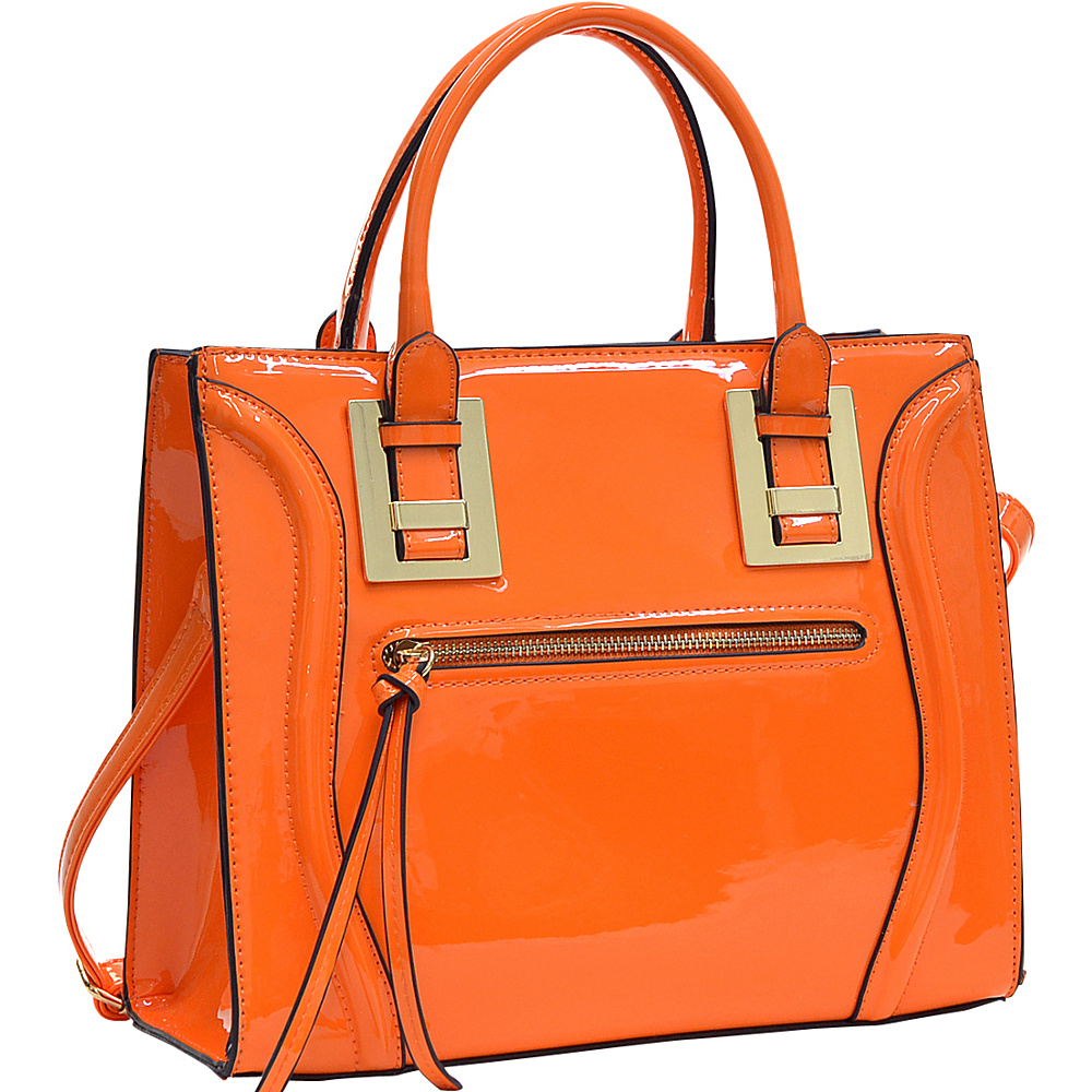 Dasein Structured Patent Faux Leather Satchel Orange Dasein Manmade Handbags