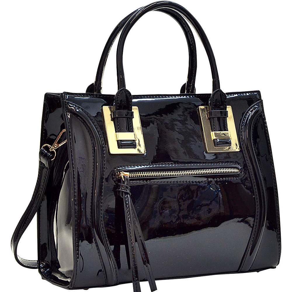 Dasein Structured Patent Faux Leather Satchel Black Dasein Manmade Handbags