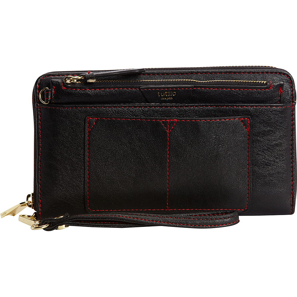 Tutilo Feature Extra Large Zip Around RFID Blocking Wristlet Wallet Black with red stitching Tutilo Women s Wallets