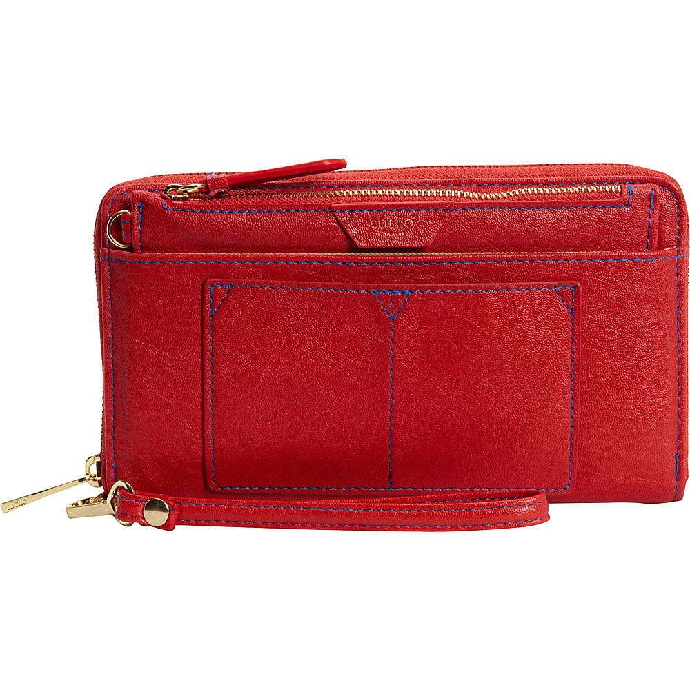 Tutilo Feature Extra Large Zip Around RFID Blocking Wristlet Wallet Red with blue stitching Tutilo Women s Wallets
