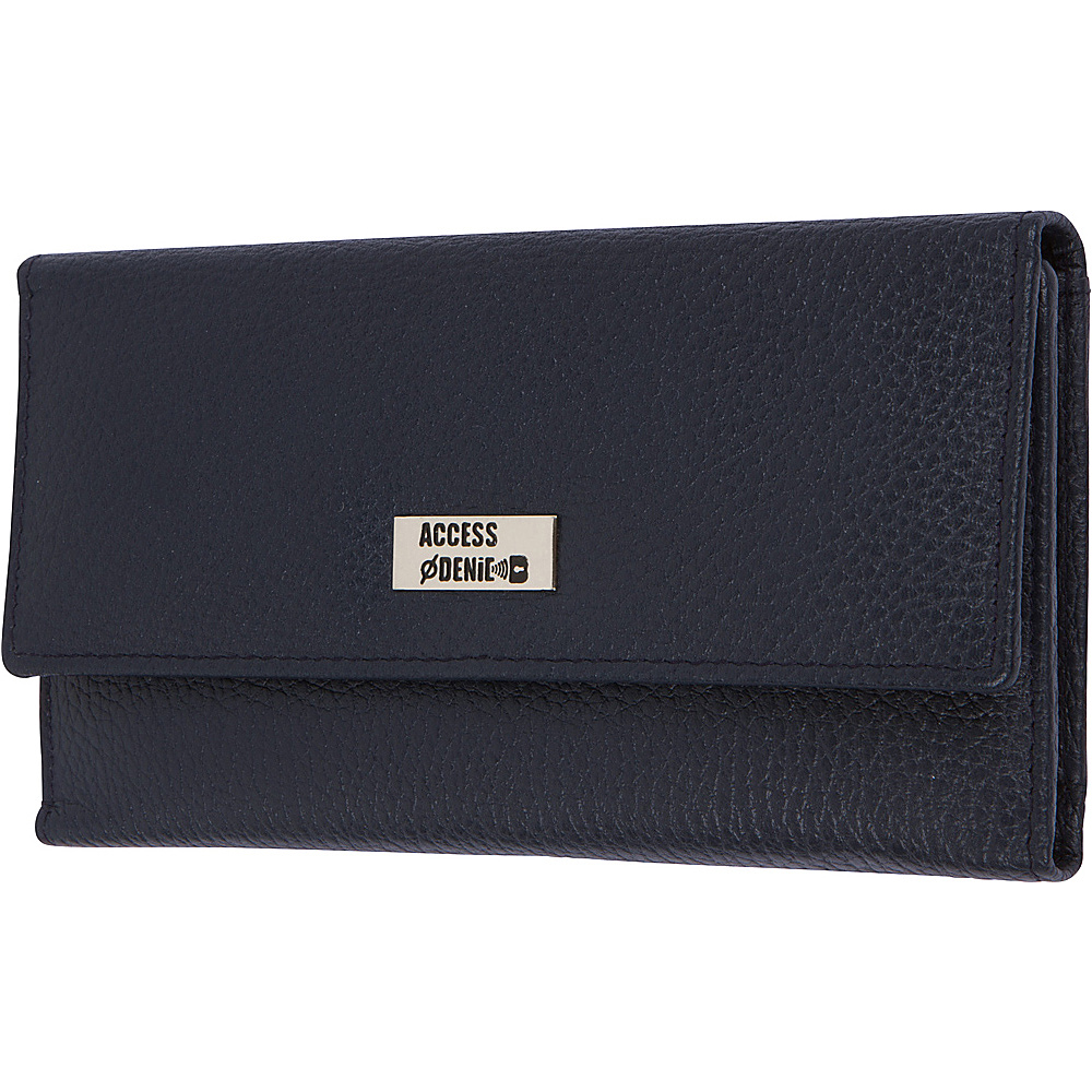 Access Denied Women s RFID Blocking Wallet Trifold Leather with RFID Checkbook Holder 2 in 1 Navy Blue Access Denied Women s Wallets