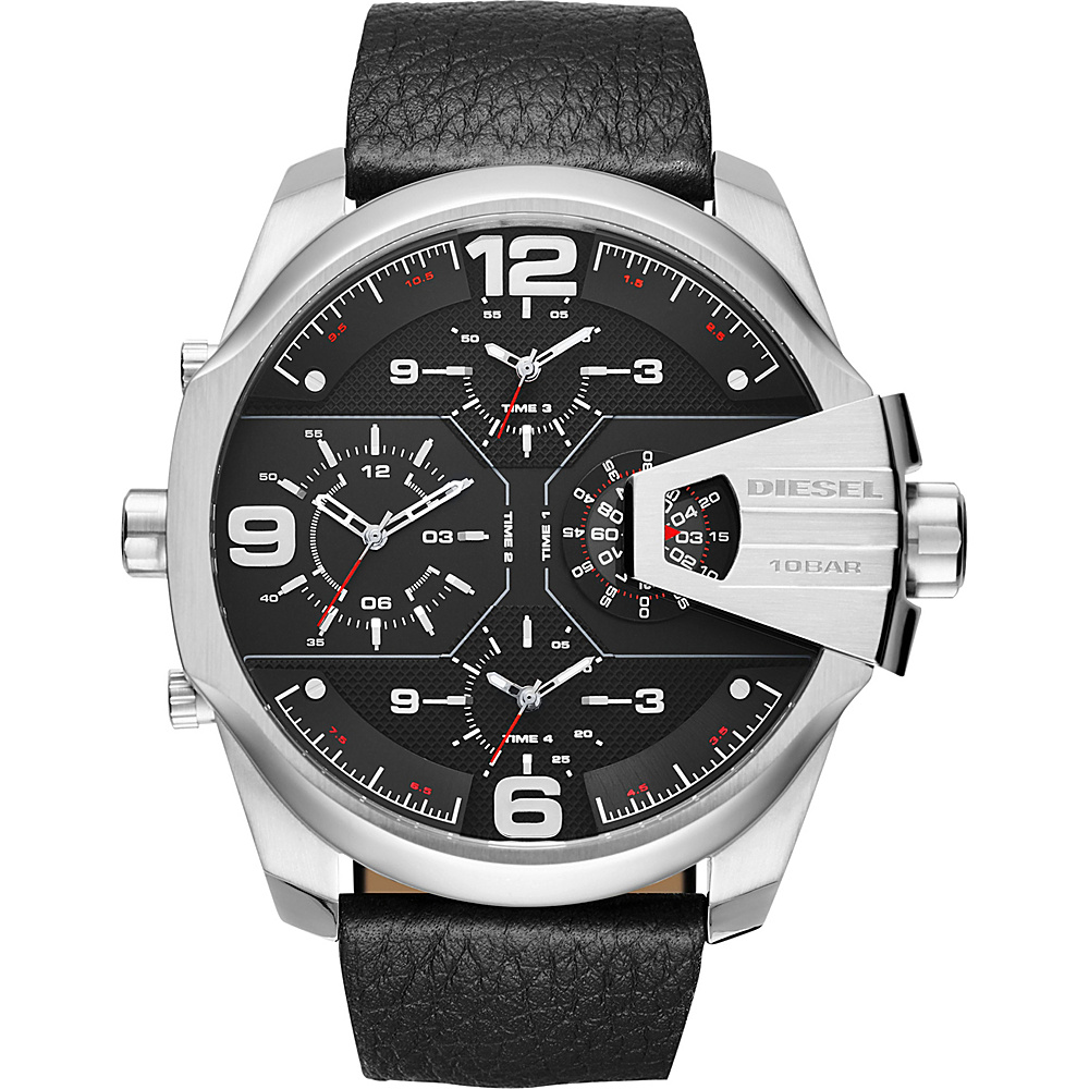 Diesel Watches Uber Chief Two Hand Leather Watch Black and Silver Diesel Watches Watches