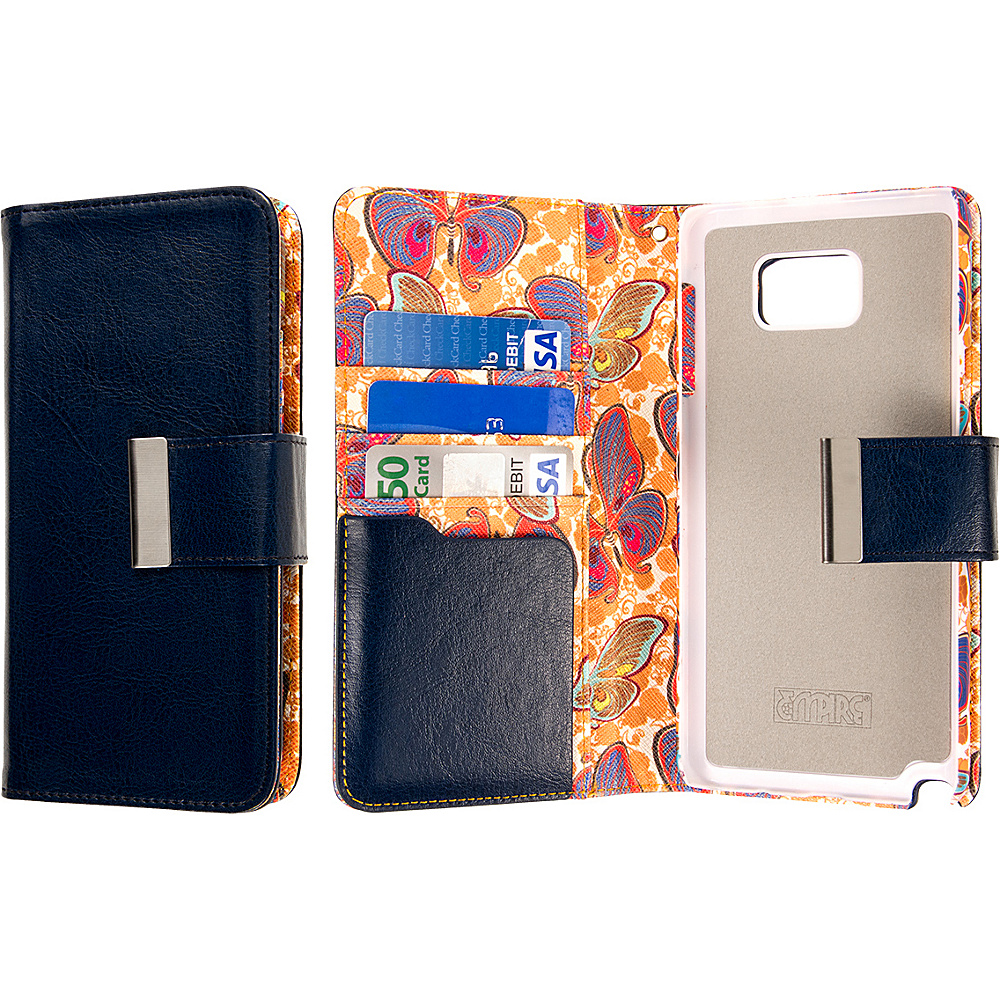 EMPIRE KLIX Klutch Designer Wallet Case Samsung Galaxy Note 5 Navy Blue Butterfly EMPIRE Electronic Cases