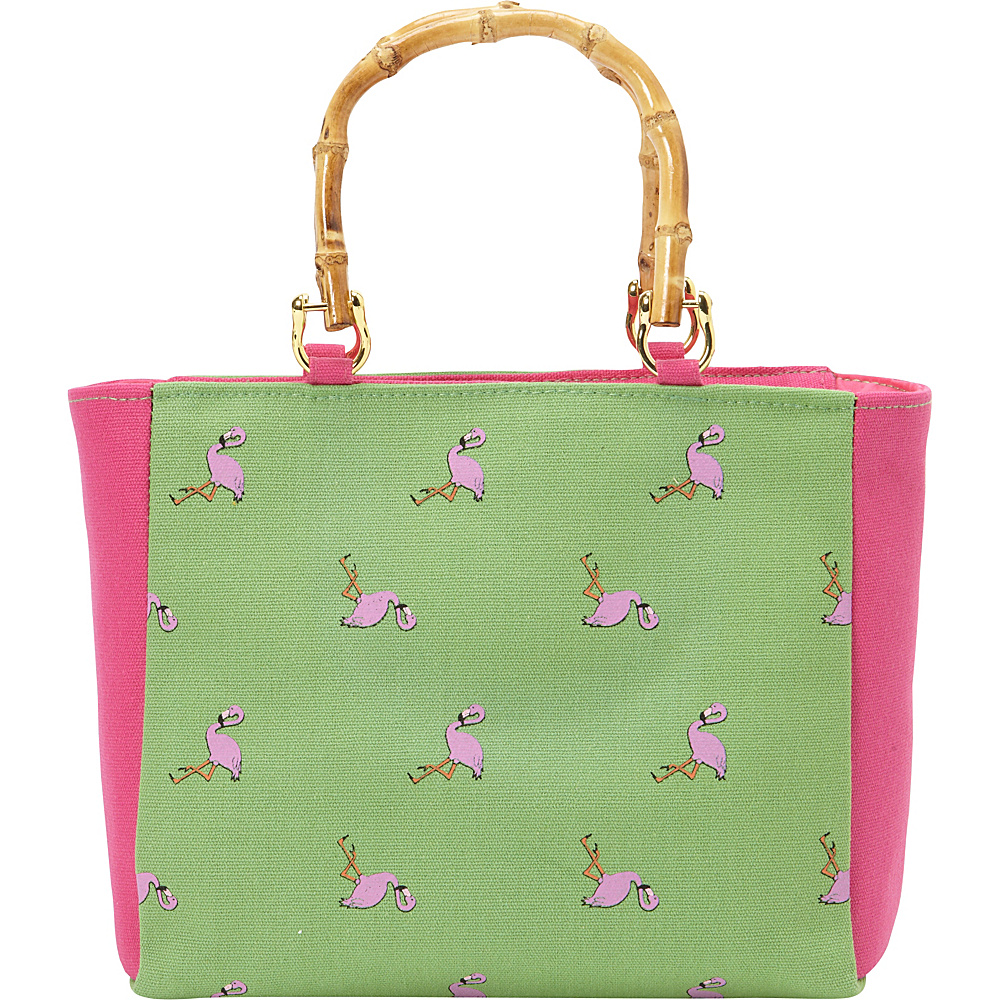 Magid Bamboo Handle Flamingo Mini Tote Green Fuchsia Magid Fabric Handbags