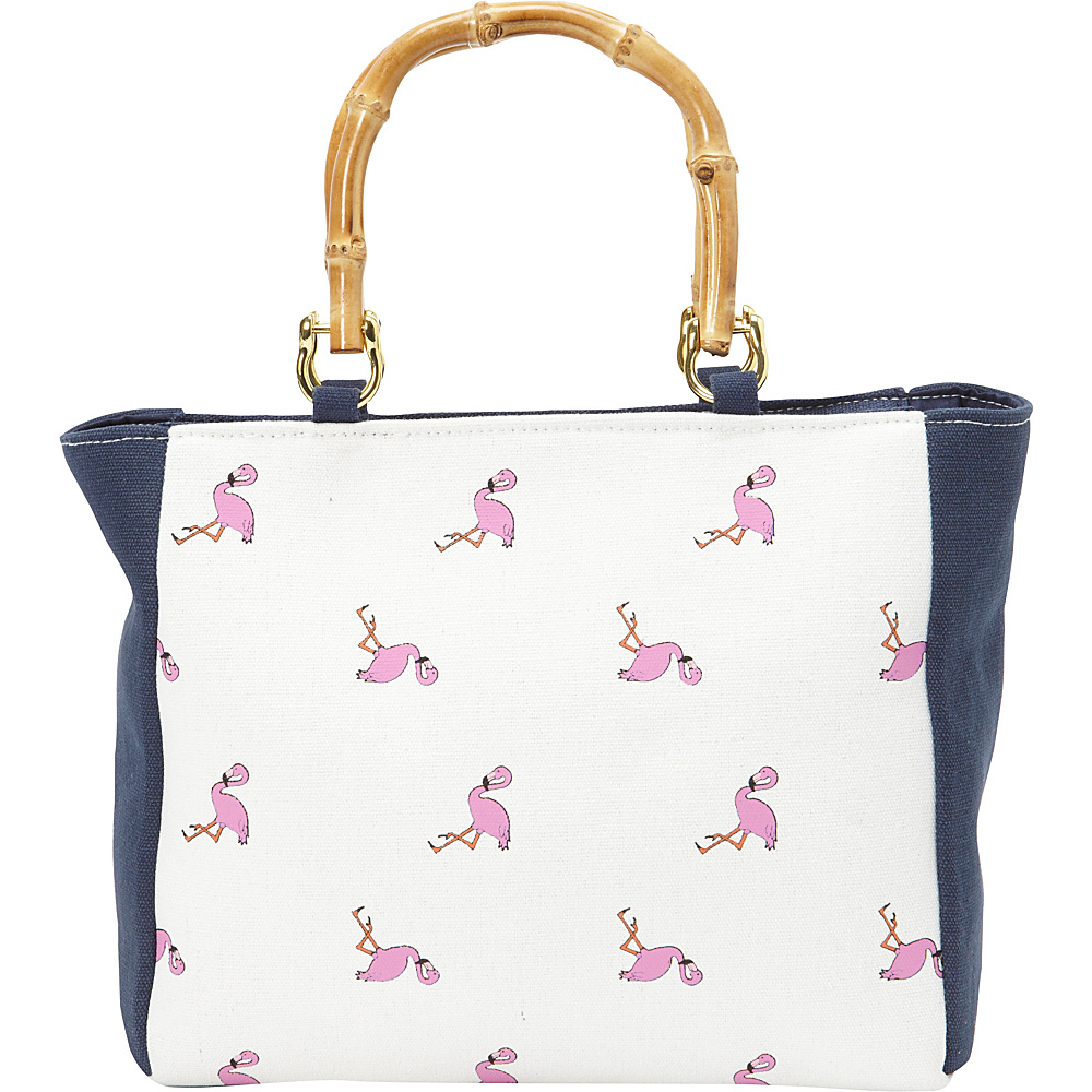 Magid Bamboo Handle Flamingo Mini Tote White Navy Magid Fabric Handbags
