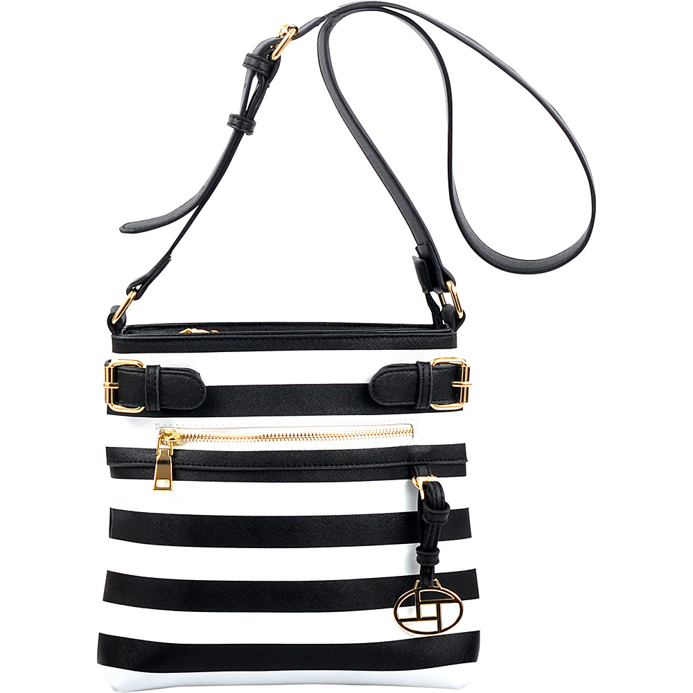 Dasein Saffiano Striped Buckled Crossbody Bag Black Dasein Manmade Handbags