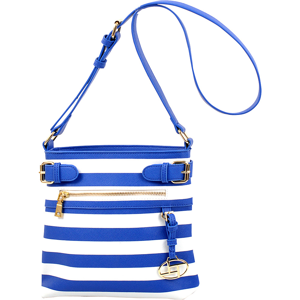 Dasein Saffiano Striped Buckled Crossbody Bag Blue Dasein Manmade Handbags